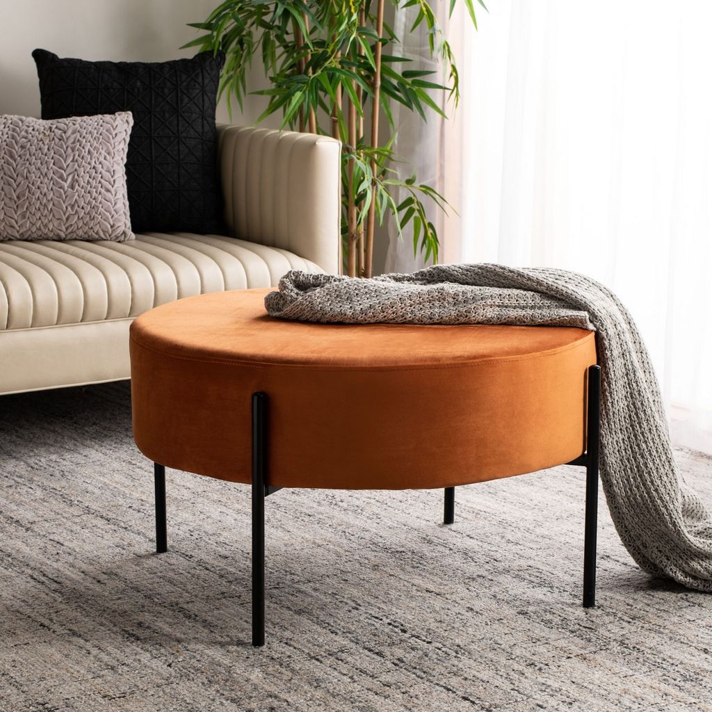 Lisbon Round Cocktail Ottoman, 31.5" X 18", Sienna/Black