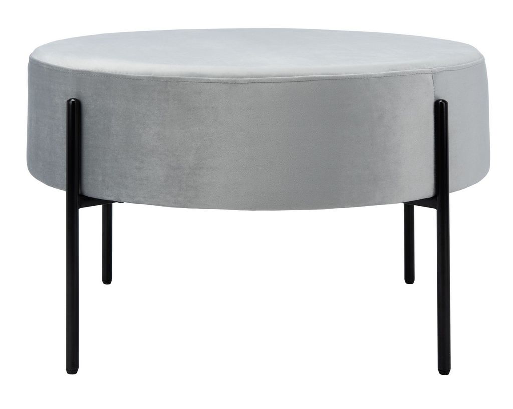 Lisbon Round Cocktail Ottoman, 31.5" X 18", Grey/Black