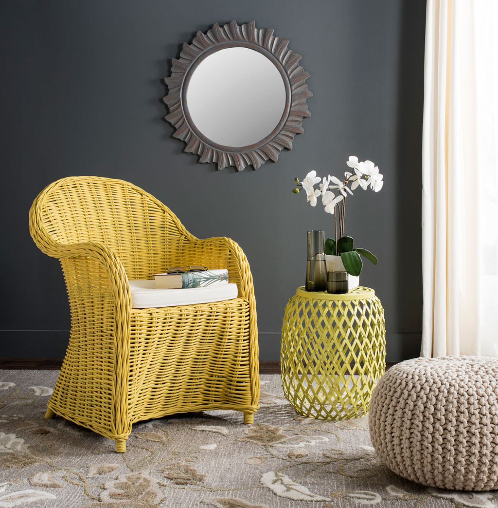 Callista Wicker Club Chair, 24" X 35", Yellow