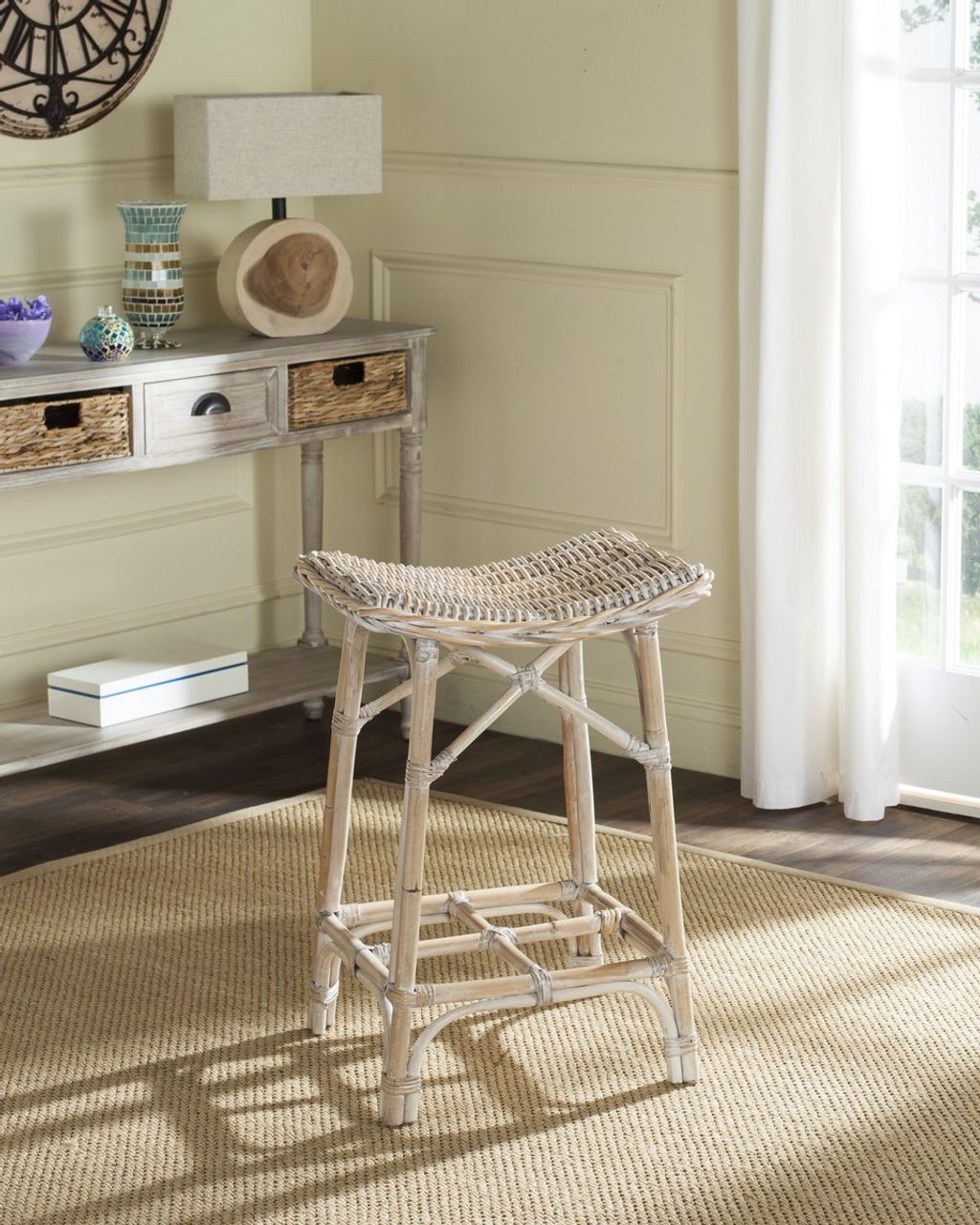 Rayna Wicker Bar Stool, 16.9" X 27.5"