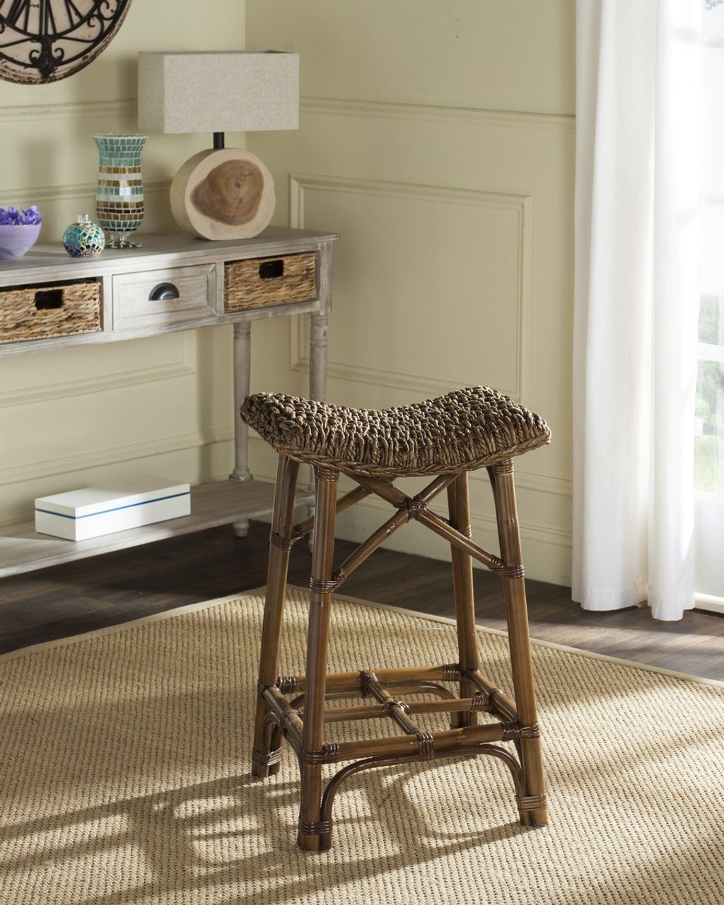 Ramiro Wicker Bar Stool, 16.9" X 27.5"