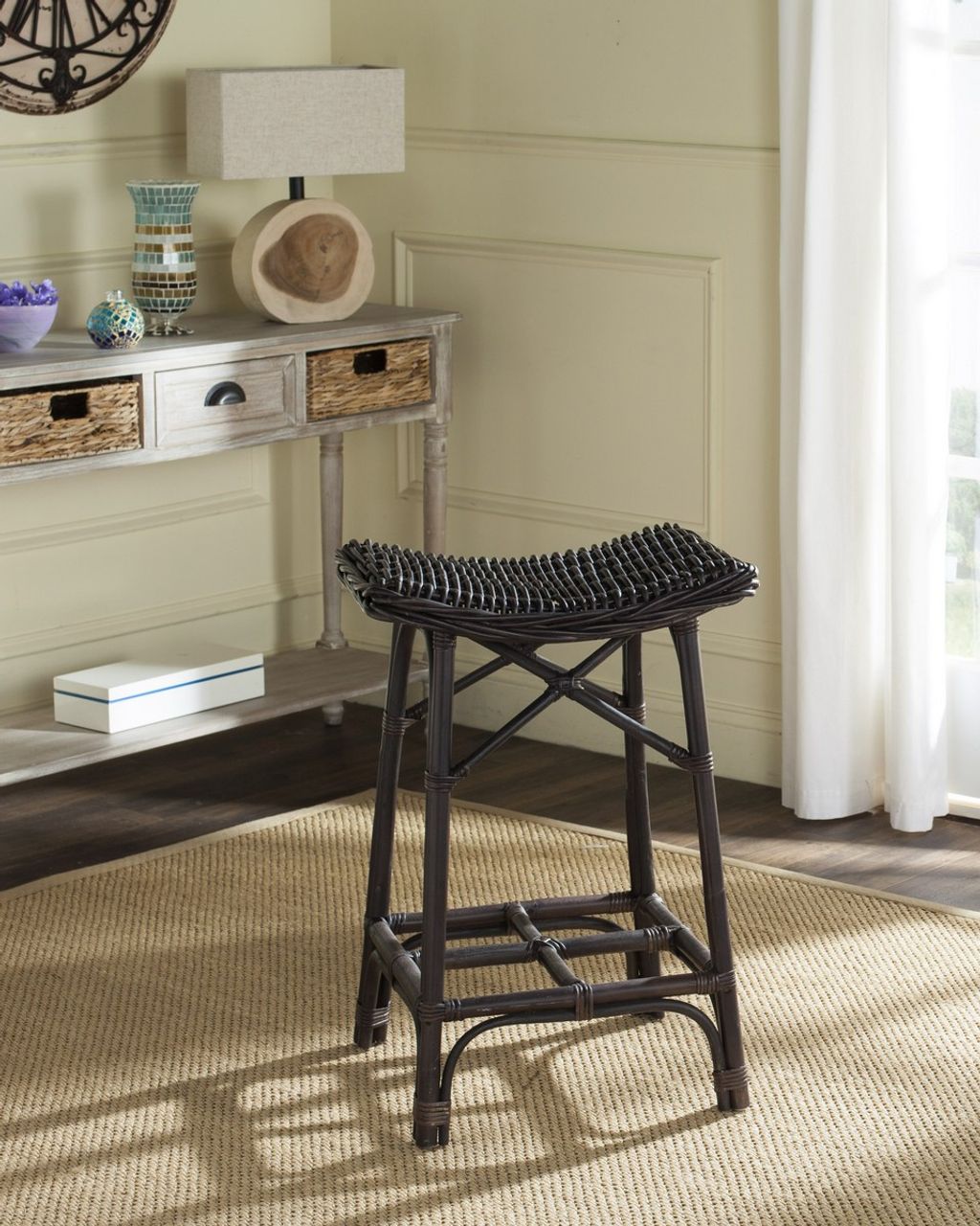 Amara Wicker Bar Stool, 16.9" X 27.5"