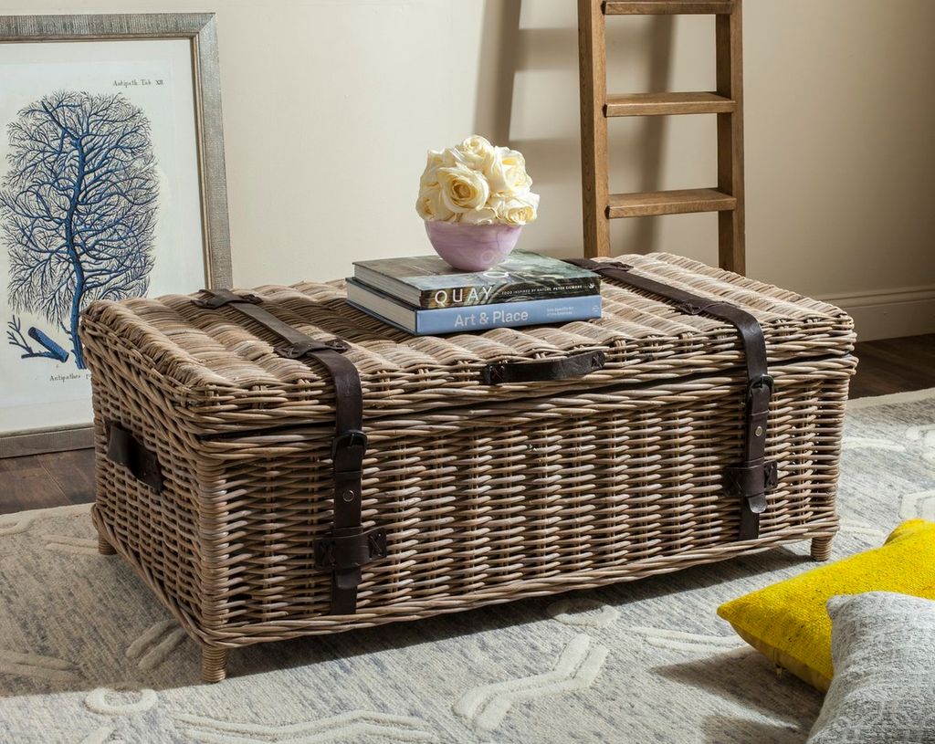 Navarro Rattan Coffee Table Trunk, 45.7" X 18.2", Grey