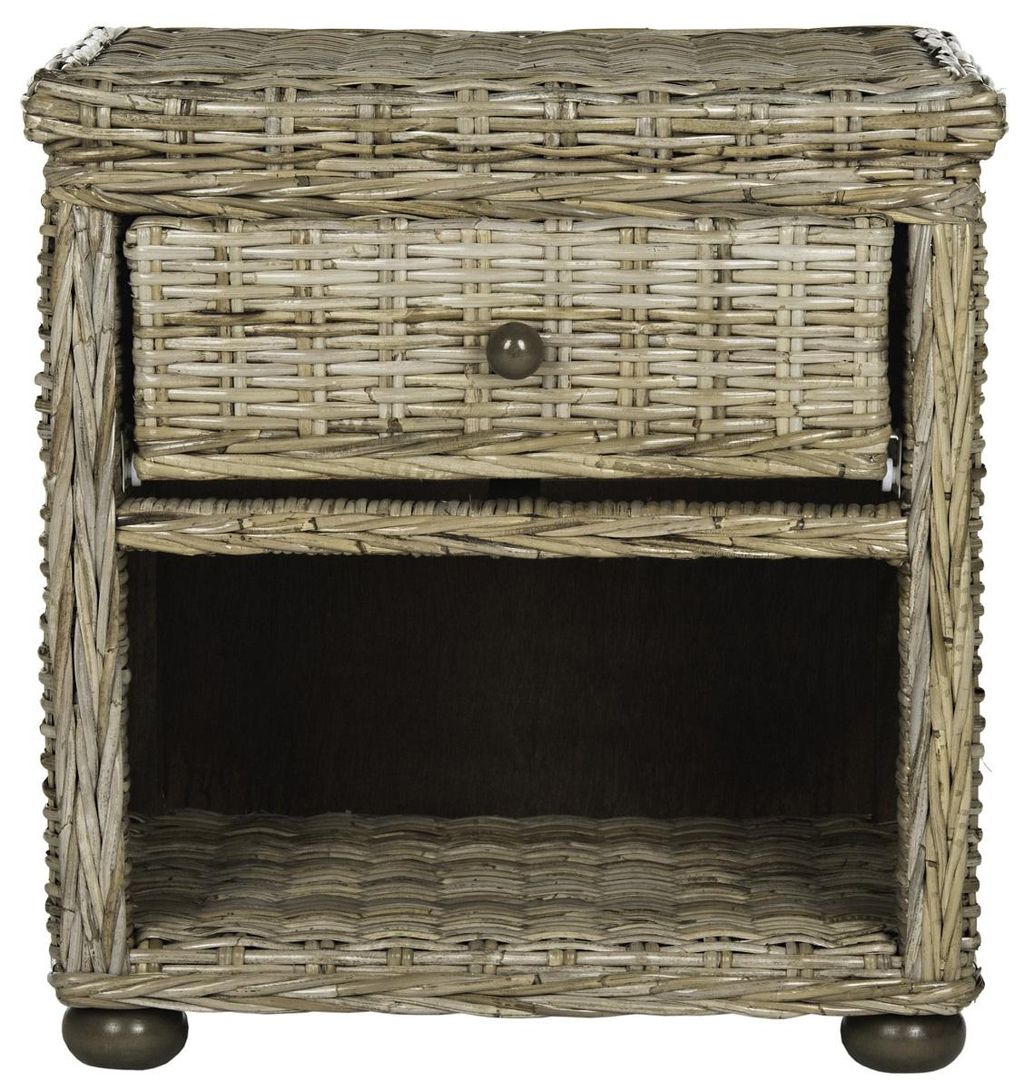 Preview image for Lagos Natural Grey Wicker Nightstand With Drawer And 8"H Storage, 22.1" X 22.1"