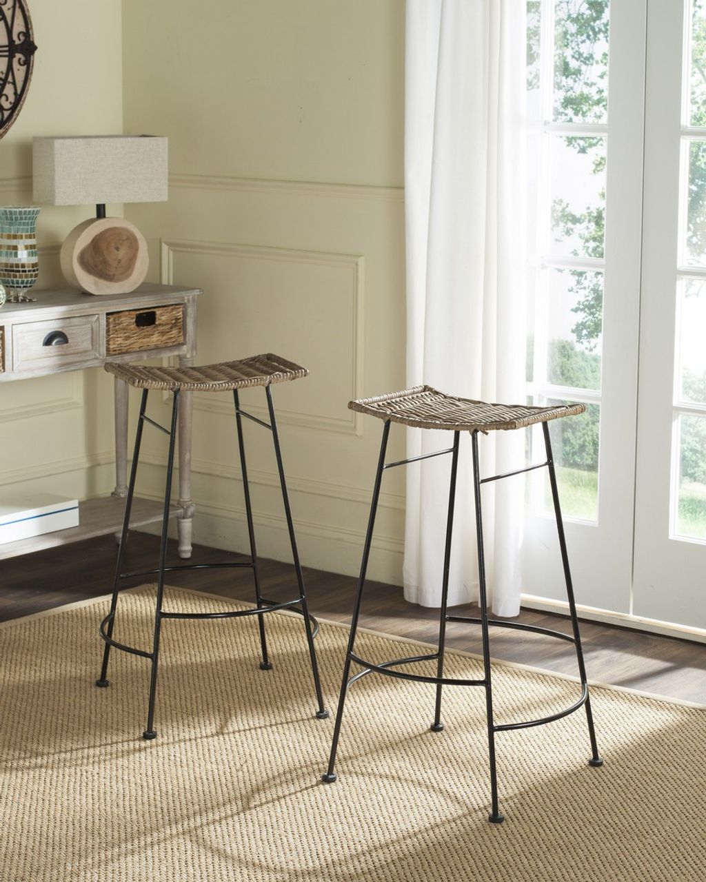 Atara Rattan Seat Bar Stool, 17.8" X 30", Set Of 2