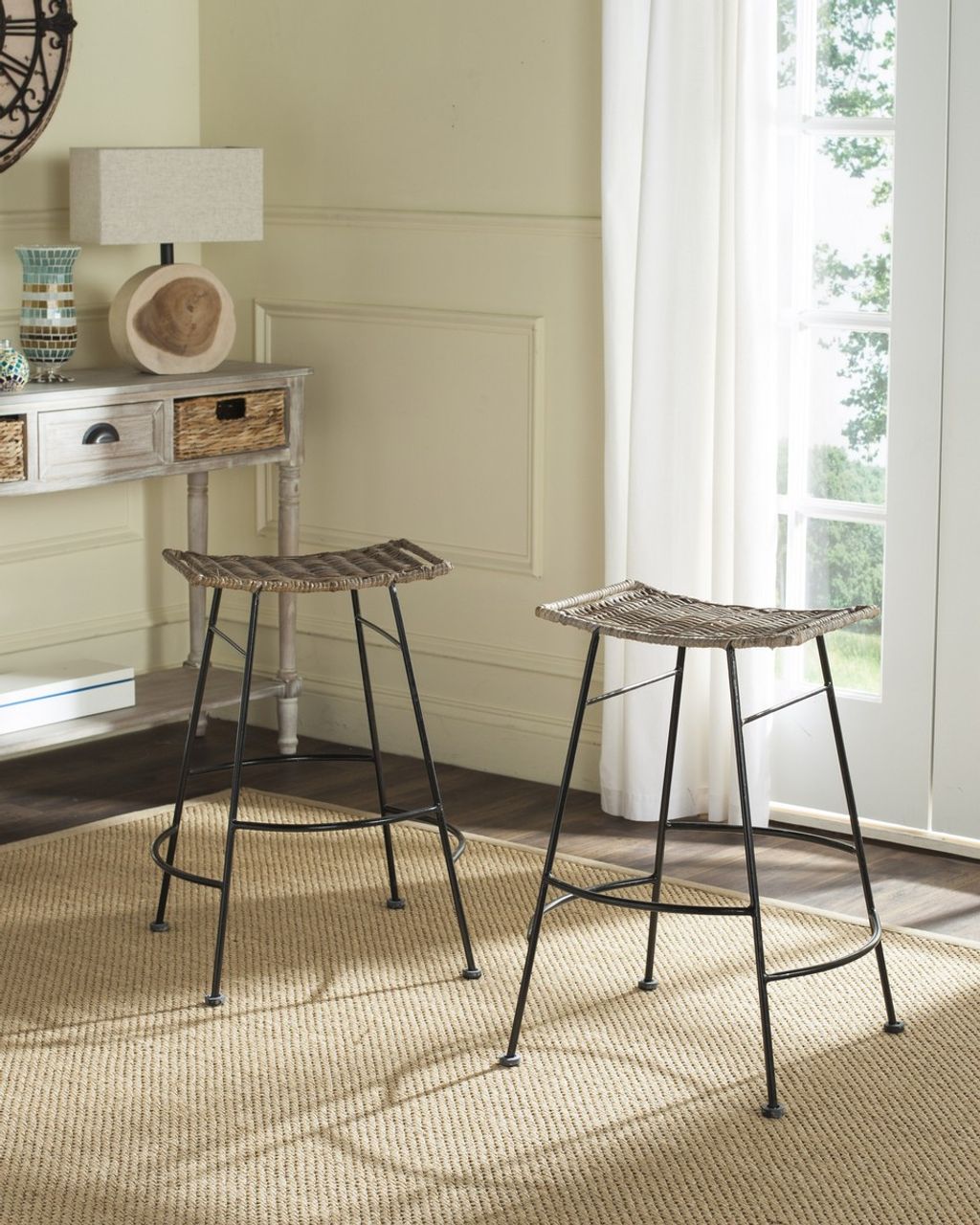 Atara Rattan Seat Barstool, 19.8" X 24", Set Of 2