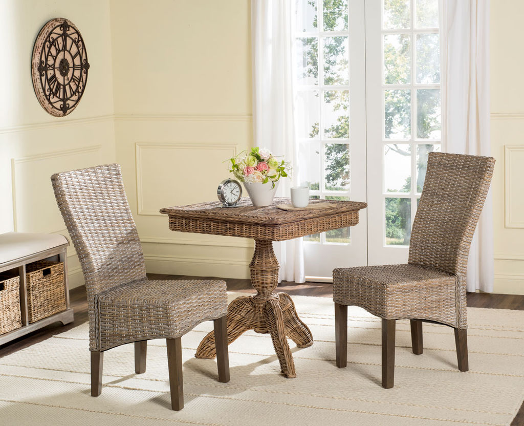 Ozias 19''H Wicker Dining Chair, 18.5" X 39", White Washed, Set Of 2