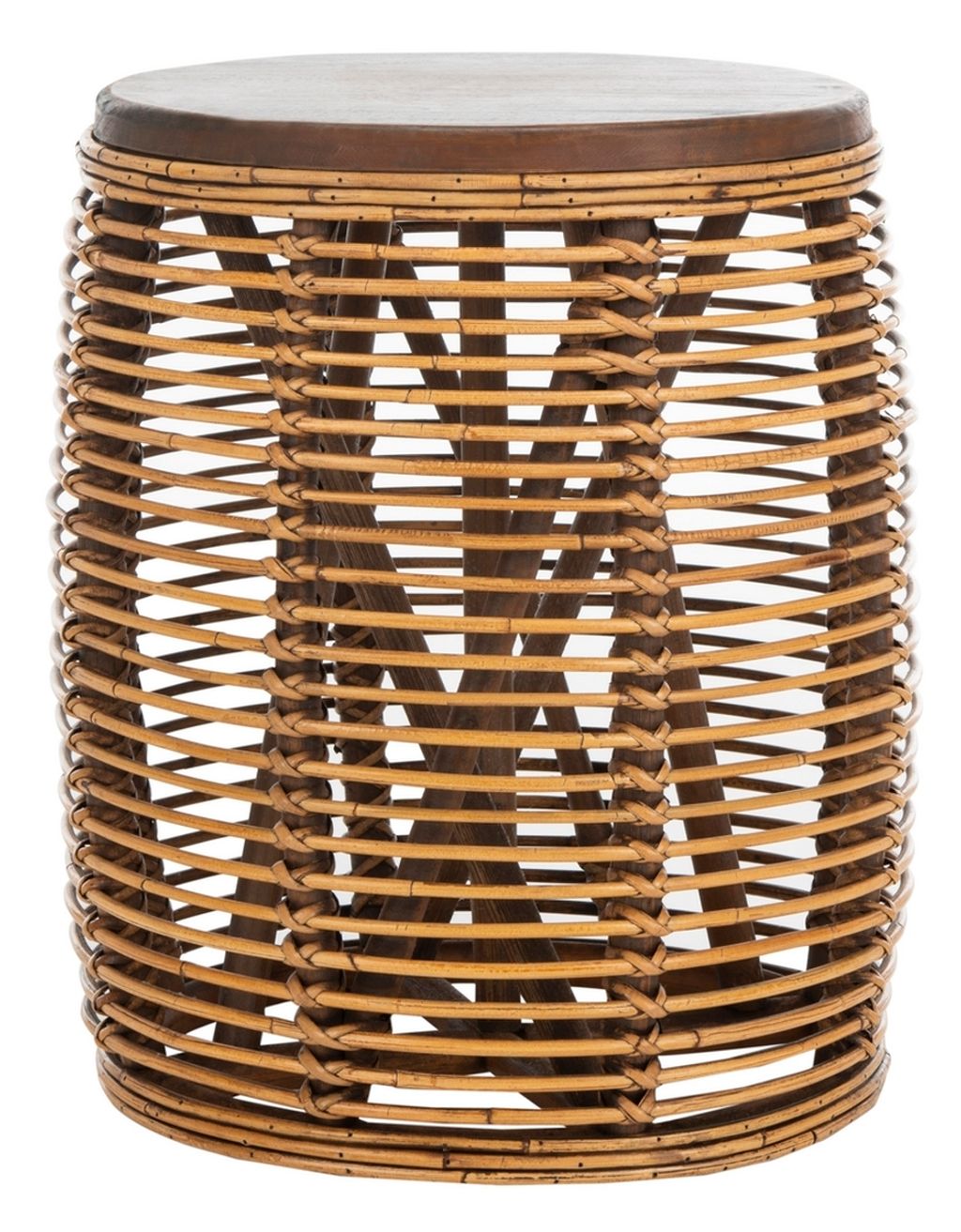 Maui Rattan Drum Stool Table, 17.72" X 18.9", Honey Brwn Wash
