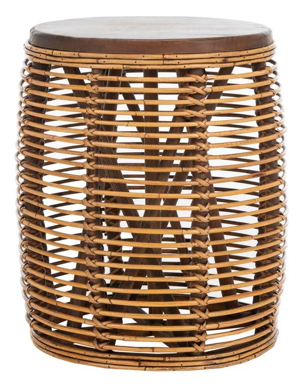 Maui Rattan Drum Stool Table, 17.72" X 18.9", Honey Brwn Wash
