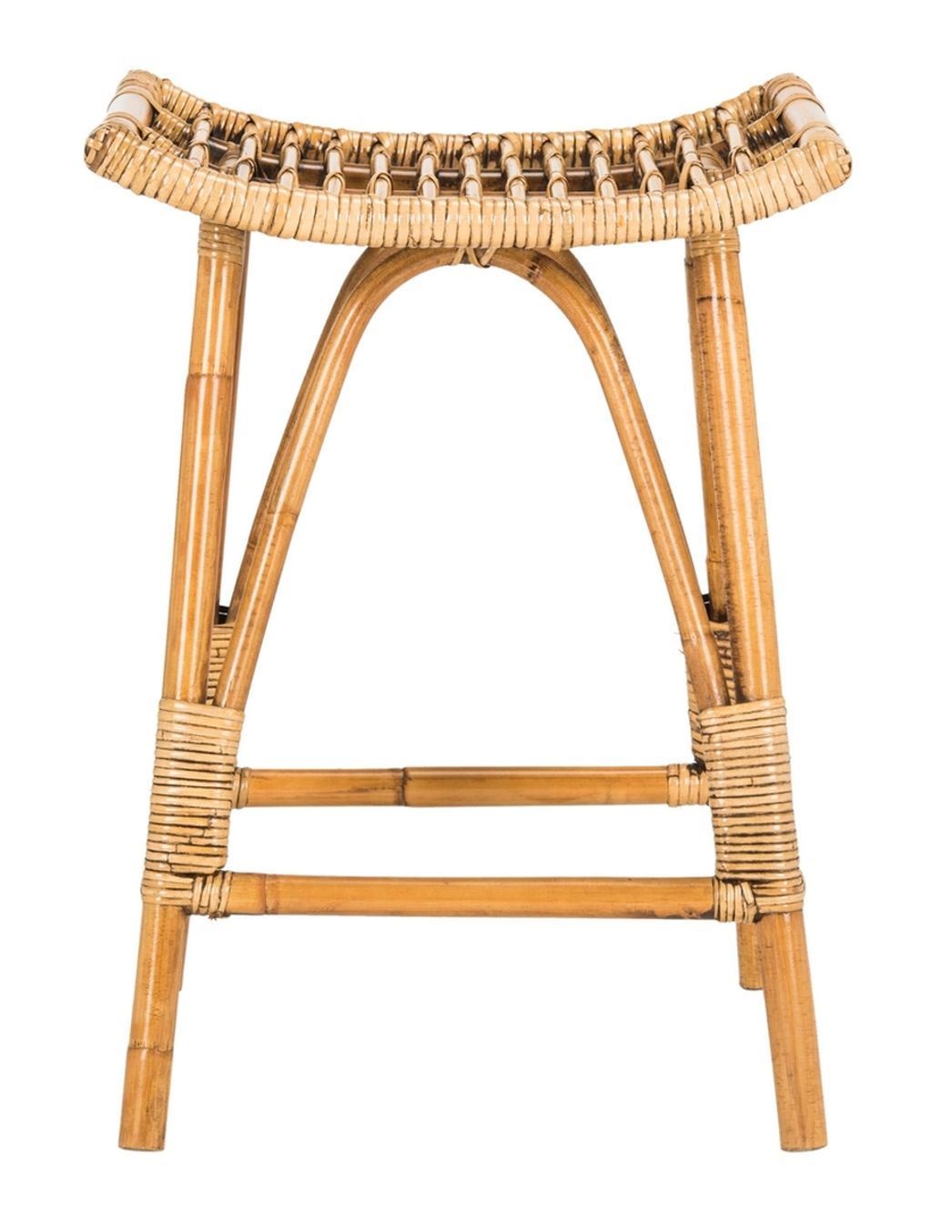 Backless Rattan Counter Stool Honey Brown Mindi Wood