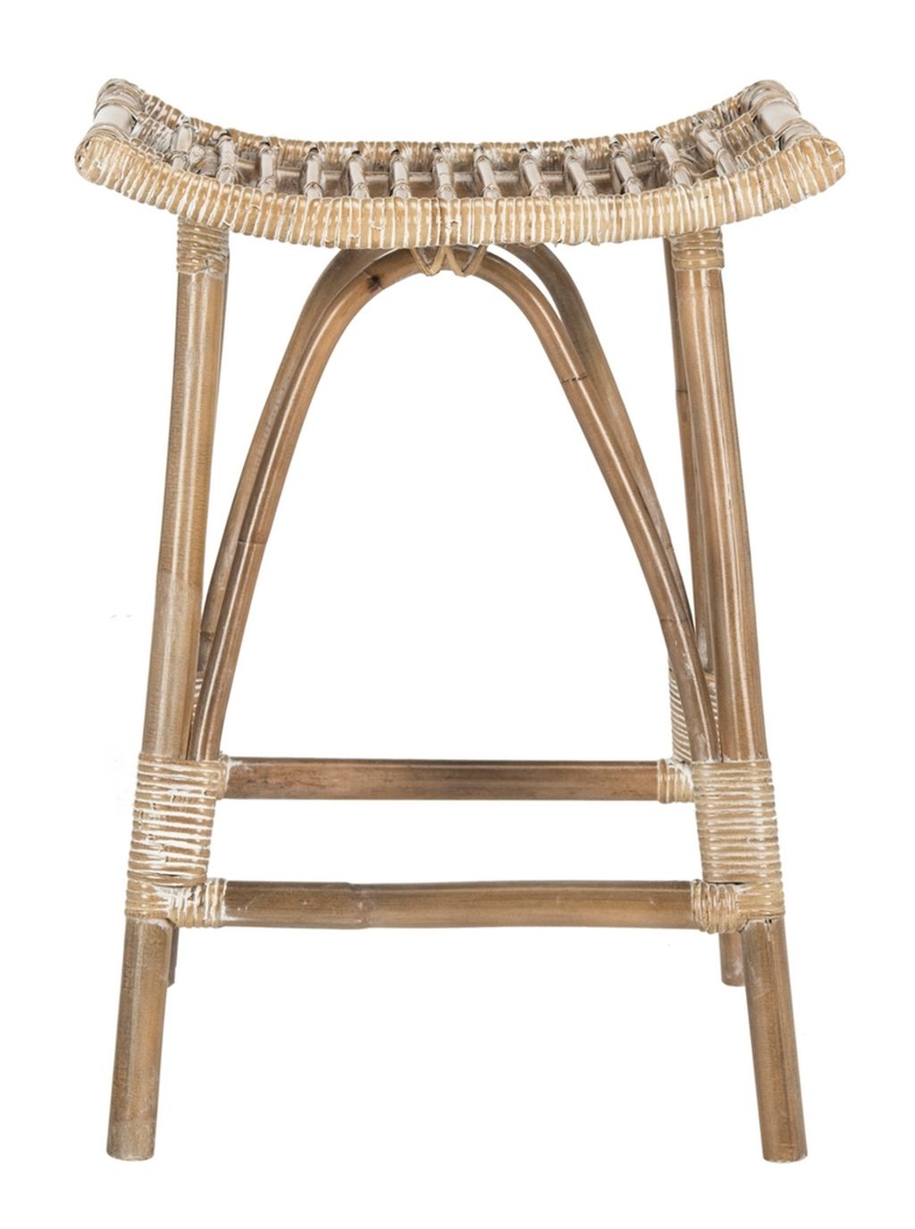 Backless Rattan Counter Stool White Wash Natural Mindi Wood