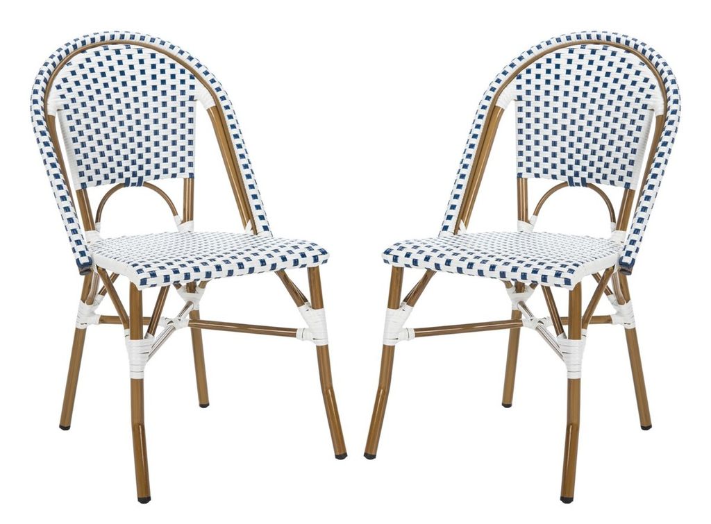 Preview image for Salcha Indoor-Outdoor French Bistro Side Chair, 18" X 34.6", Blue/White/Light Brown, Set Of 2