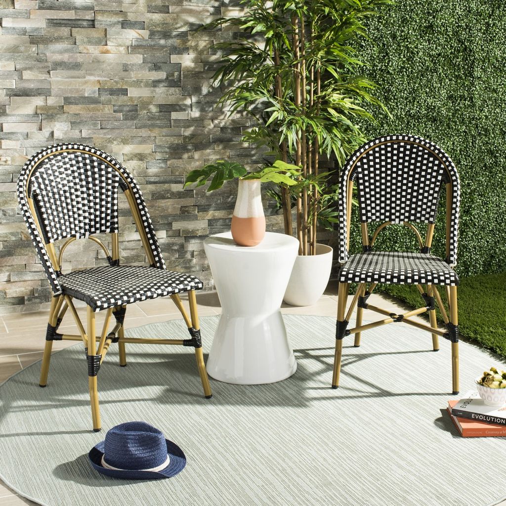 Preview image for (set of 2) Indoor-Outdoor French Bistro Side Chair, 18" X 34.6", Black/White/Light Brown