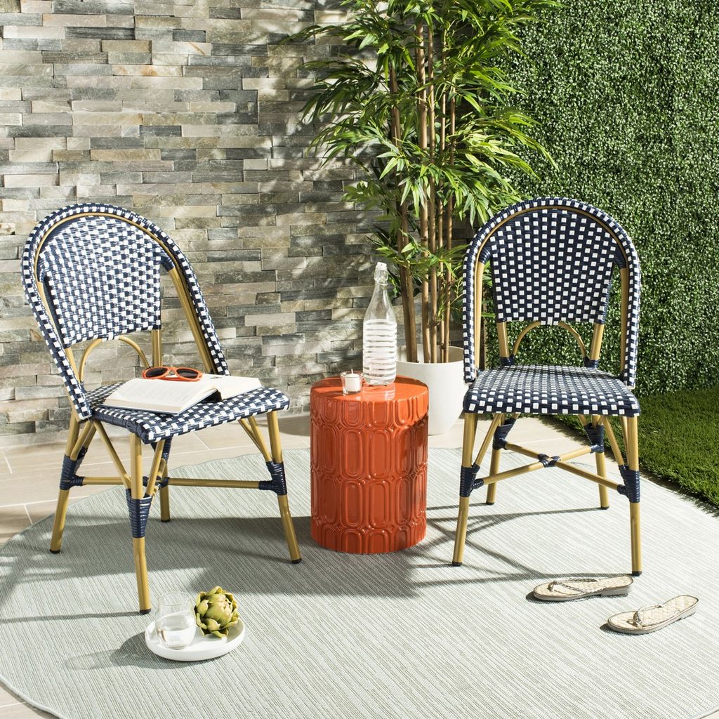 Preview image for Salcha Indoor-Outdoor French Bistro Side Chair, 18" X 34.6", Navy/White/Light Brown, Set Of 2