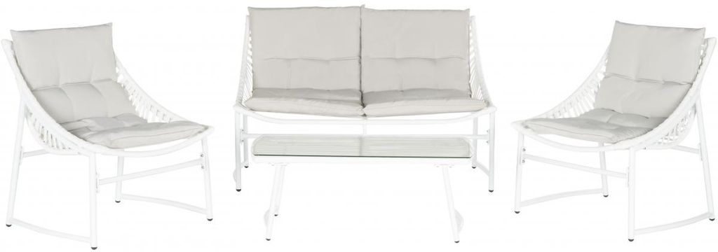 Berkane 4 Pcs Outdoor Set, Single: 28.3
Double: 28.3
Table: 18.1" X Single: 29.9
Double: 29.9
Table: 13.8", White/Grey