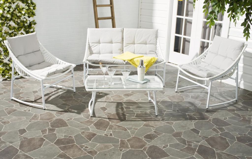 Berkane 4 Pcs Outdoor Set, Single: 28.3
Double: 28.3
Table: 18.1" X Single: 29.9
Double: 29.9
Table: 13.8", White/Grey