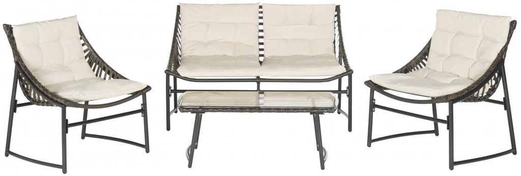 Berkane 4 Pcs Outdoor Set, Single: 28.3
Double: 28.3
Table: 18.1" X Single: 29.9
Double: 29.9
Table: 13.8", Brown/Beige