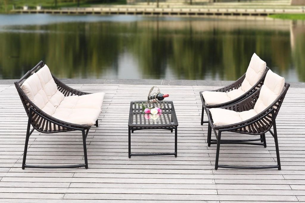 Berkane 4 Pcs Outdoor Set, Single: 28.3
Double: 28.3
Table: 18.1" X Single: 29.9
Double: 29.9
Table: 13.8", Brown/Beige