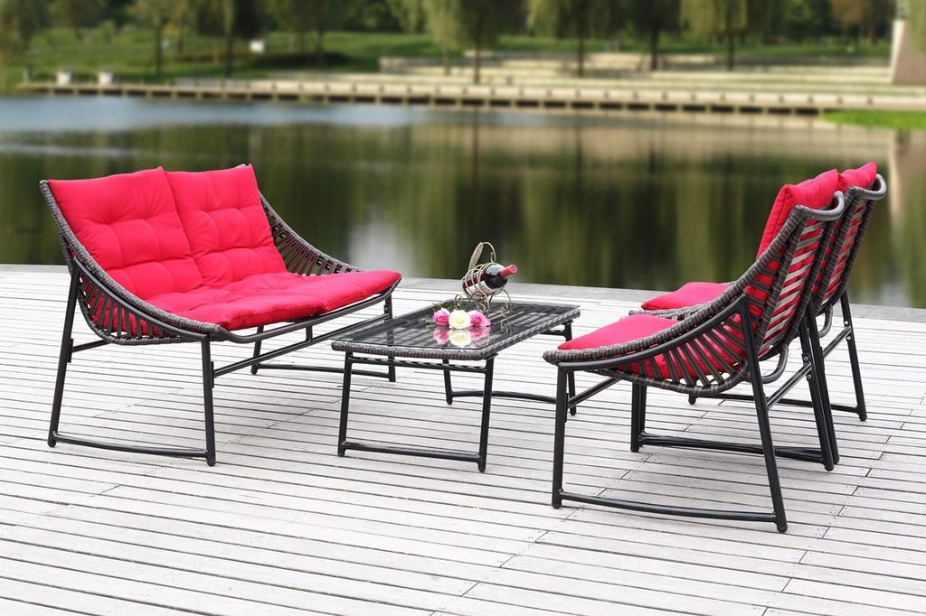 Berkane 4 Pcs Outdoor Set, Single: 28.3
Double: 28.3
Table: 18.1" X Single: 29.9
Double: 29.9
Table: 13.8", Brown/Red