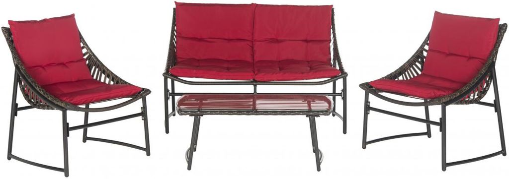 Berkane 4 Pcs Outdoor Set, Single: 28.3
Double: 28.3
Table: 18.1" X Single: 29.9
Double: 29.9
Table: 13.8", Brown/Red