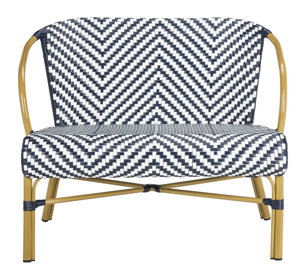 Preview image for Dandra Herringbone Rattan Settee, 38.5" X 33.5", Navy/White