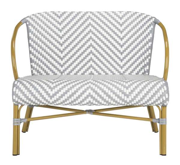 Dandra Herringbone Rattan Settee, 38.5" X 33.5", Grey/White