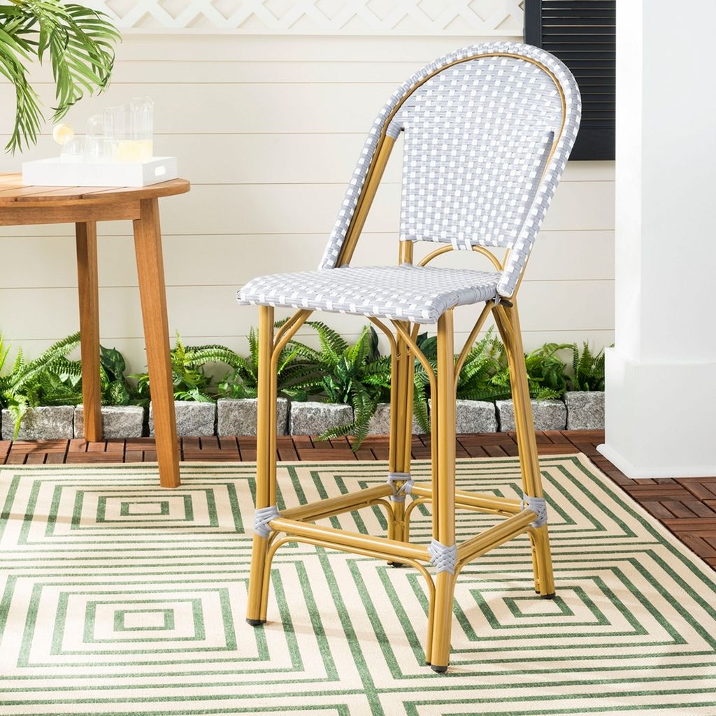 Indoor-Outdoor French Bistro Counter Stool, 18.5" X 43", Grey/White