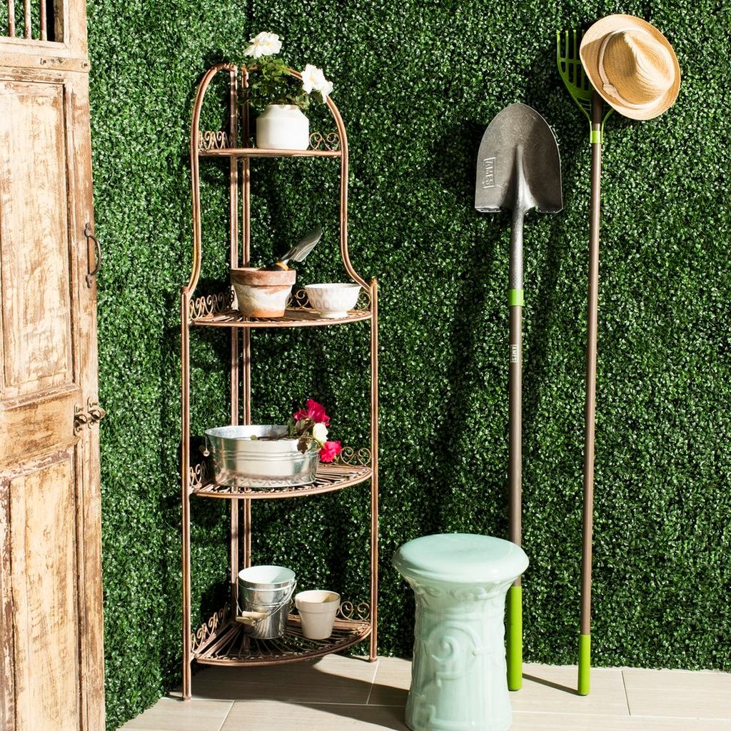 Abarrane Wrought Iron 4 Tier Outdoor Corner Shelf, 13.75" X 59.75"