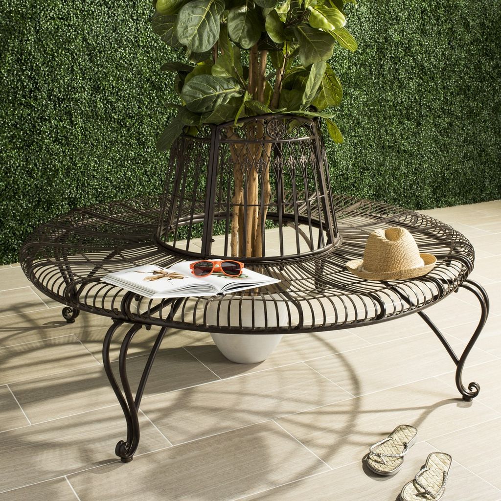 Ally Darling Wrought Iron 60.25-Inch W Outdoor Tree Bench, 60.25" X 33.75"
