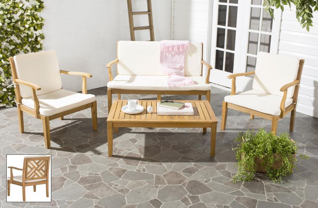 Bradbury 4Pcs Outdoor Living Set, Chair: 25.6
Bench: 48.4
Table: 39.4" X Chair: 31.9
Bench: 31.9
Table: 14.2", Natural/Beige