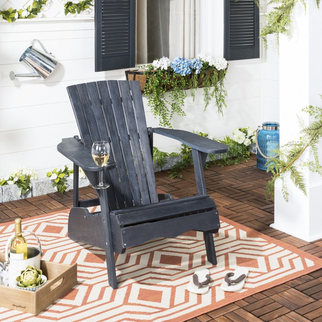 Vista Wine Glass Holder Adirondack Chair, 29.9" X 31.9", Dark Slate Grey