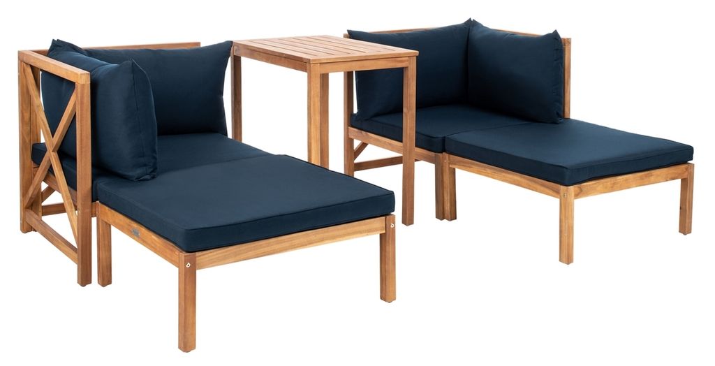 Ronson 5 Pcs Sectional Set, Chair: 26.9 Table: 17.7 Footrest: 25.6" X Chair: 26.8 Table: 26.8 Footrest: 10.6", Natural/Navy