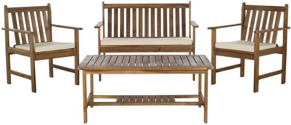 Burbank 4 Pcs Outdoor Set, Single: 24.2 Double: 44.3 Table: 40.9" X Single: 33.5 Double: 33.5 Table: 17.7", Natural/Beige