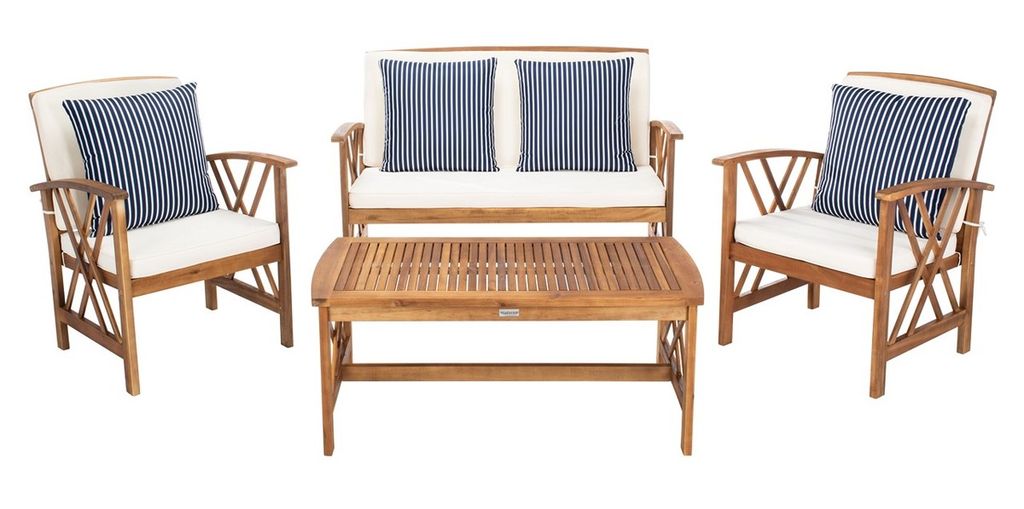 Preview image for Fontana 4 Pcs Outdoor Set, Single: 23.2 Double: 46.9 Table: 40.2" X Single: 32.5 Double: 32.5 Table: 16.9", Natural/Beige/Nvywht