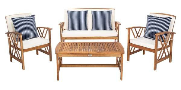 Fontana 4 Pcs Outdoor Set, Single: 23.2 Double: 46.9 Table: 40.2" X Single: 32.5 Double: 32.5 Table: 16.9", Natural/Beige/Nvywht