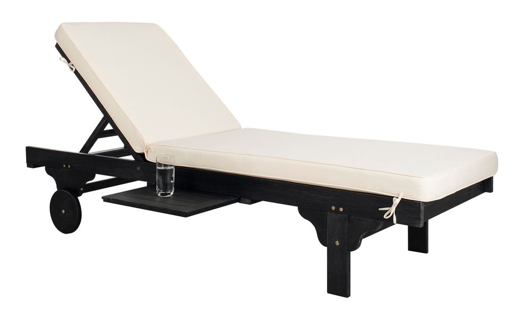 Newport Chaise Lounge Chair With Side Table, 27.6" X 14.2", Black/Beige