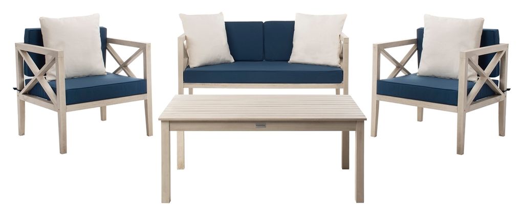 Preview image for Outdoor 4 Piece Seating Set with Accent Pillows White & Navy
