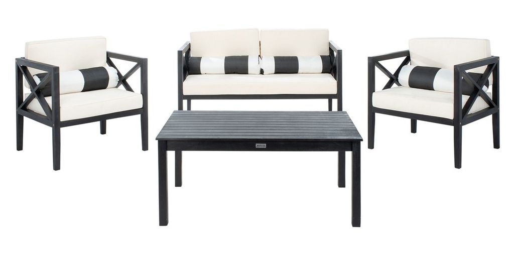 Preview image for Outdoor 4 Piece Seating Set with Accent Pillows Black & Beige