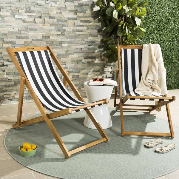 Loren Foldable Sling Chair, 23.62" X 34.25", Natural/Black/White, Set Of 2
