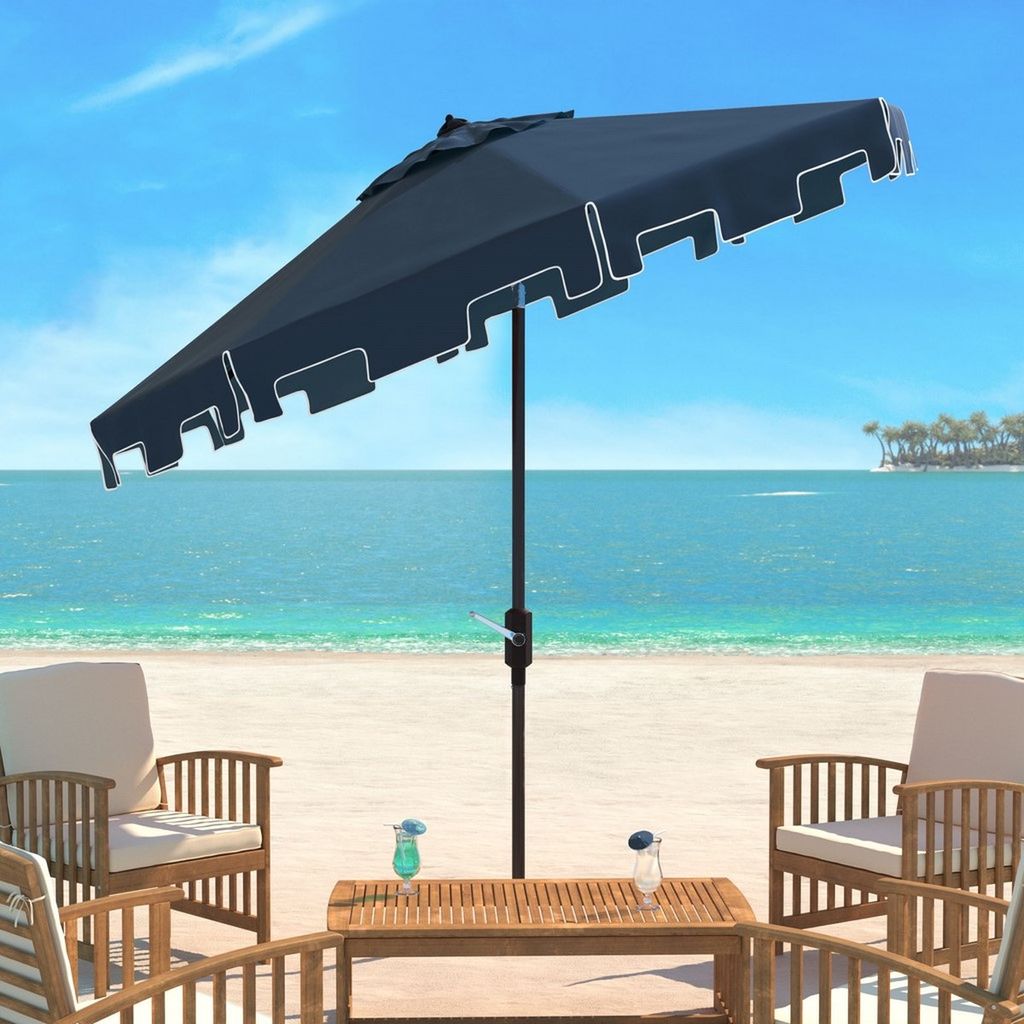 Uv Resistant 9Ft Crank Market Push Button Tilt Umbrella With Flap, Open:100.79, Close:6.1" X Open: 98.82", Close: 98.82", Navy