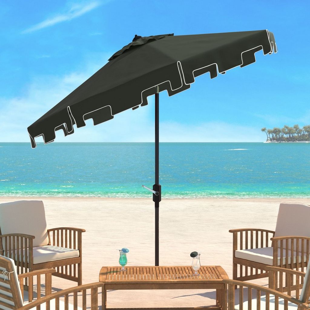 Uv Resistant 9Ft Crank Market Push Button Tilt Umbrella With Flap, Open:100.79, Close:6.1" X Open: 98.82", Close: 98.82", Dark Green