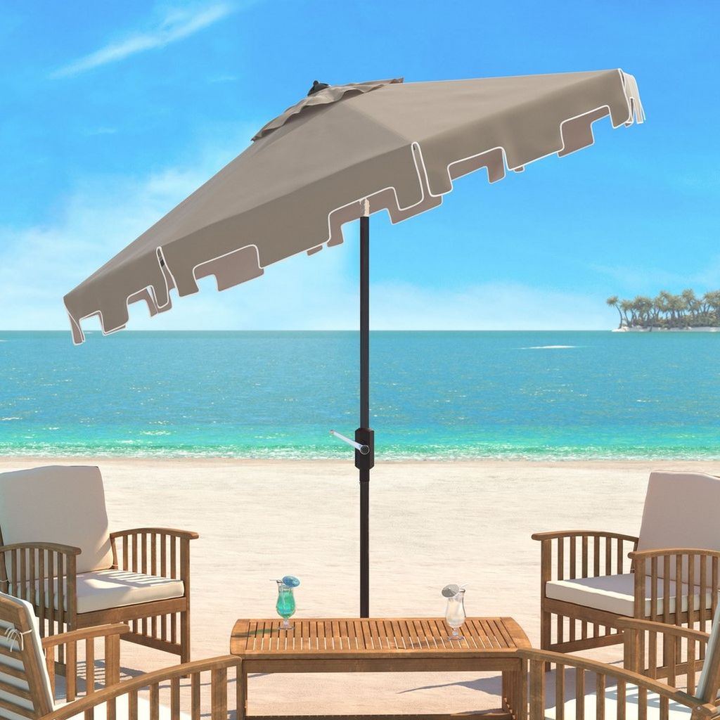 Uv Resistant 9Ft Crank Market Push Button Tilt Umbrella With Flap, Open:100.79, Close:6.1" X Open: 98.82", Close: 98.82", Beige