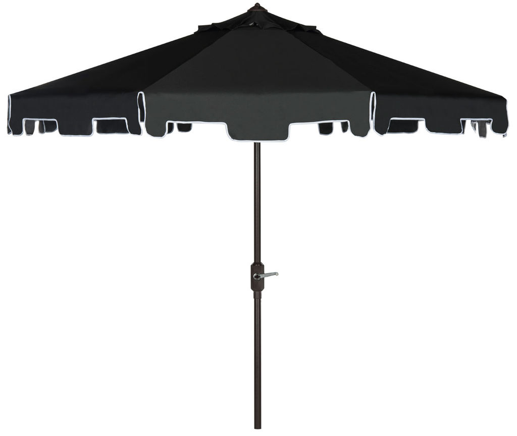Uv Resistant Zimmerman 9Ft Crank Market Push Button Tilt Umbrella With Flap, Open:100.79, Close:6.1" X Open: 98.82", Close: 98.82", Black/White