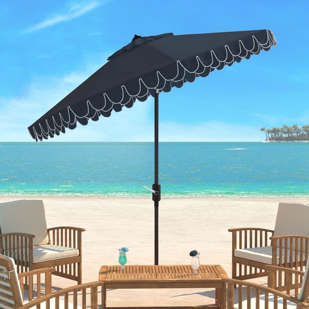 Uv Resistant Elegant Valance 9Ft Auto Tilt Umbrella, Open:100.79, Close:6.1" X Open: 98.82", Close: 98.82", Navy/White