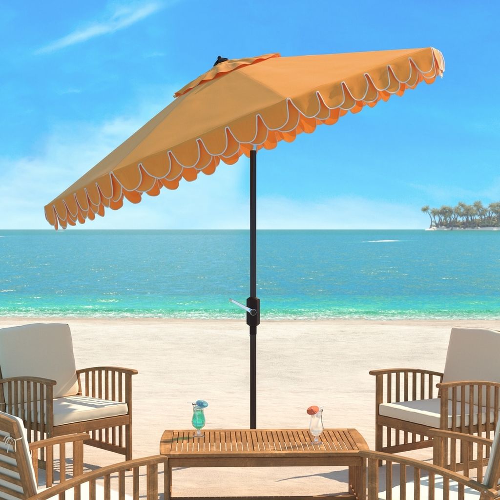 Uv Resistant Elegant Valance 9Ft Auto Tilt Umbrella, Open:100.79, Close:6.1" X Open: 98.82", Close: 98.82", Yellow/White