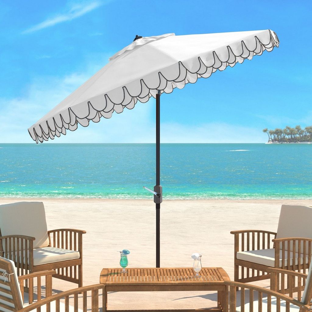 Elegant Valance 9Ft Auto Tilt Umbrella, Open:100.79, Close:6.1" X Open: 98.82", Close: 98.82", White/Black