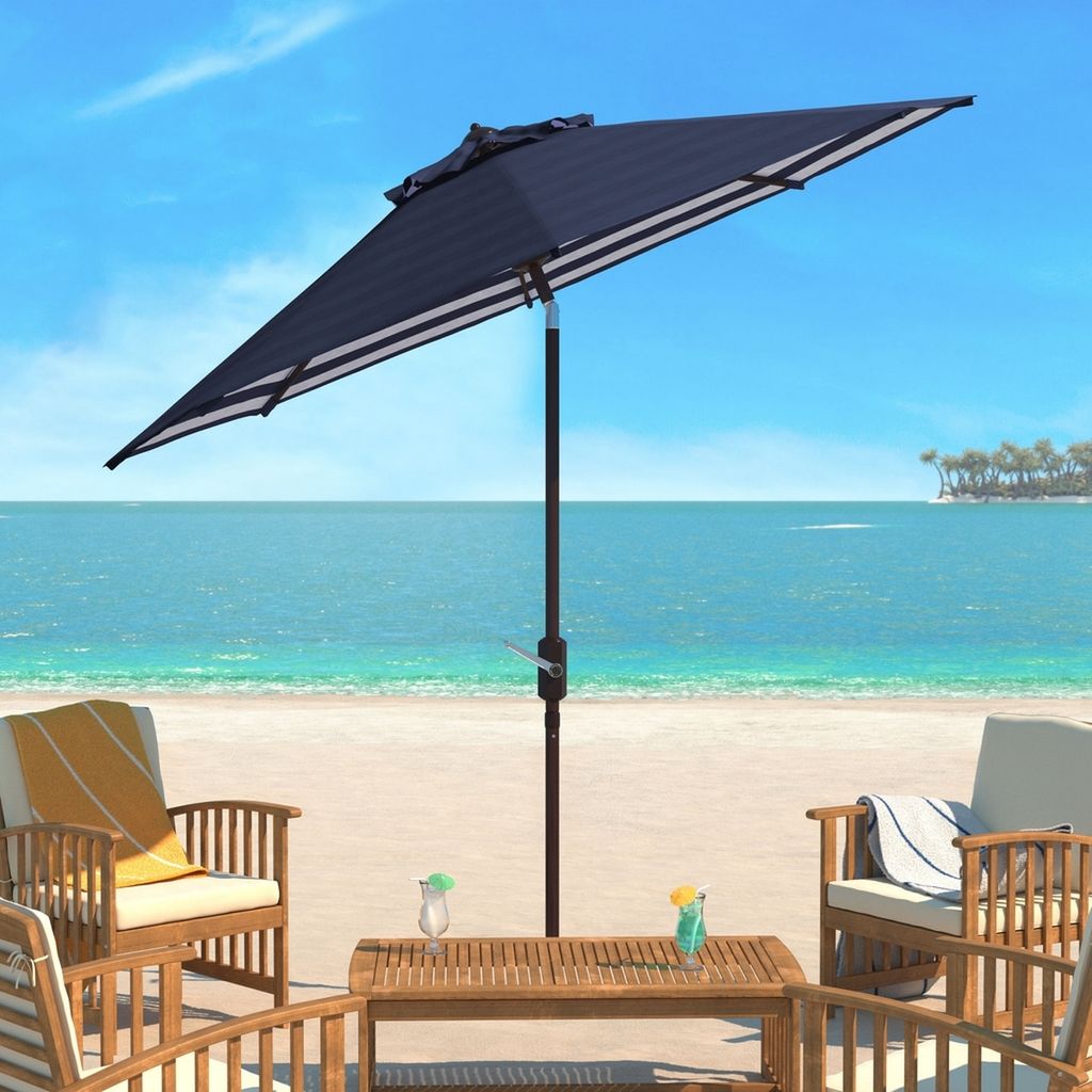 Athens Inside Out Striped 9Ft Crank Outdoor Auto Tilt Umbrella, Open:100.79, Close:6.1" X Open: 98.82", Close: 98.82", Navy/White