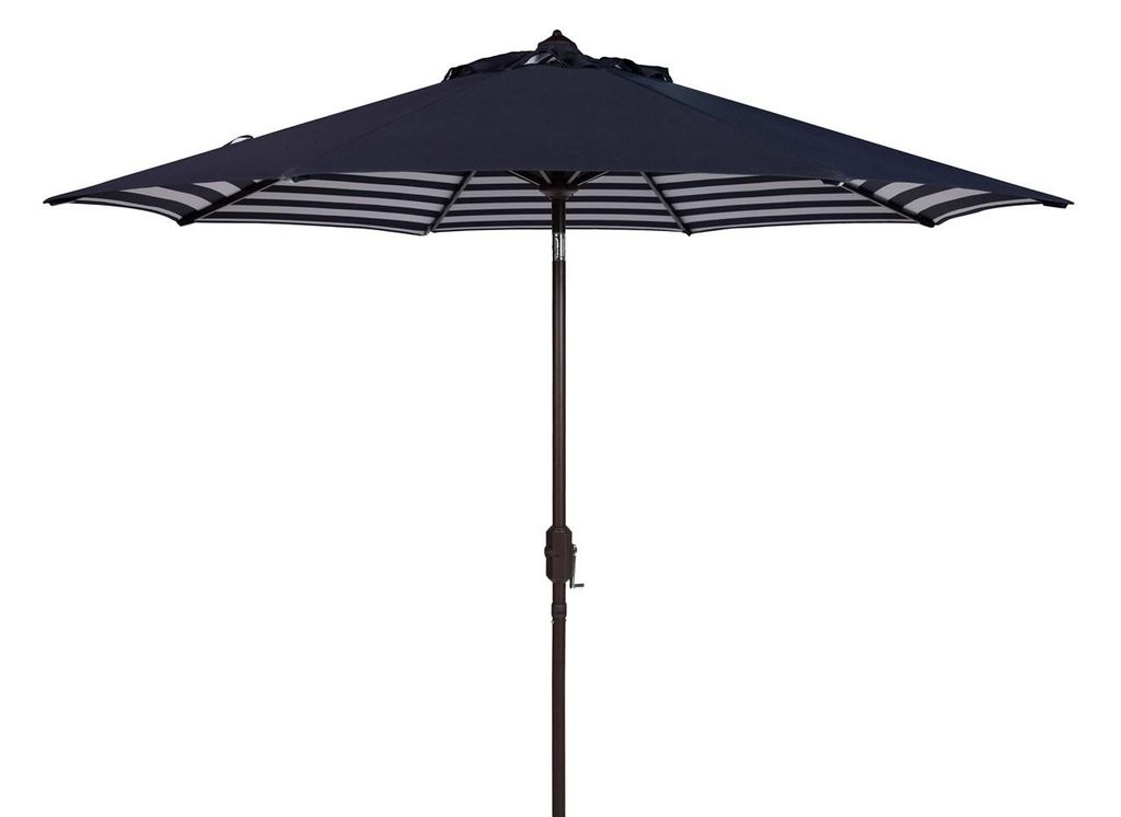 Athens Inside Out Striped 9Ft Crank Outdoor Auto Tilt Umbrella, Open:100.79, Close:6.1" X Open: 98.82", Close: 98.82", Navy/White