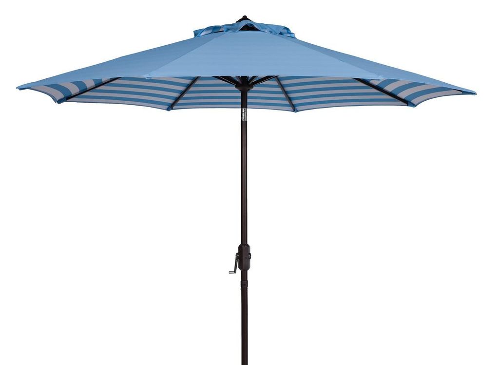 Athens Inside Out Striped 9Ft Crank Outdoor Auto Tilt Umbrella, Open:100.79, Close:6.1" X Open: 98.82", Close: 98.82", Blue/White