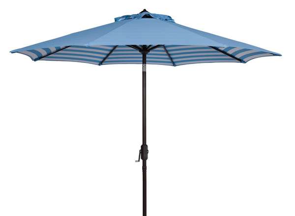 Athens Inside Out Striped 9Ft Crank Outdoor Auto Tilt Umbrella, Open:100.79, Close:6.1" X Open: 98.82", Close: 98.82", Blue/White